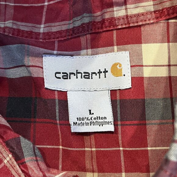 Carhartt Button Up Shirt Mens Red Plaid Long Sleeve Casual Workwear Large - Picture 2 of 7